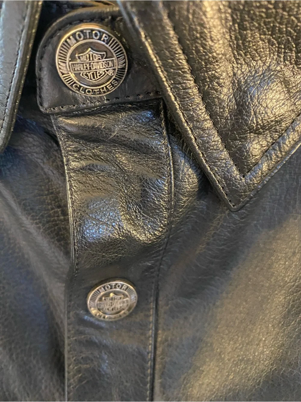 Vintage 2003 Harley Davidson Mens Black Leather Button-Up Jacket - Picture 2 of 7